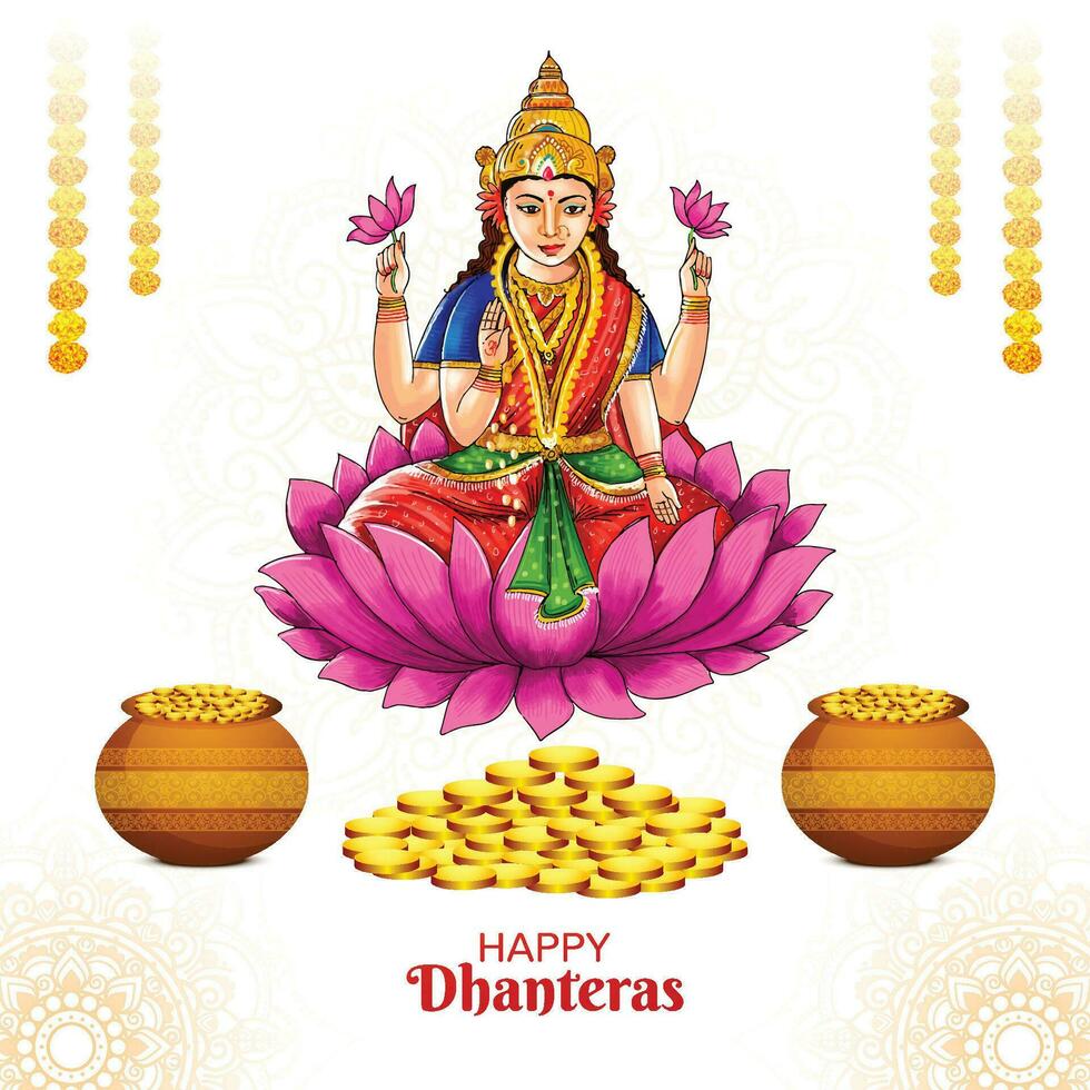 göttin maa laxmi mit münzen für den hintergrund des indischen festivals dhanteras vektor
