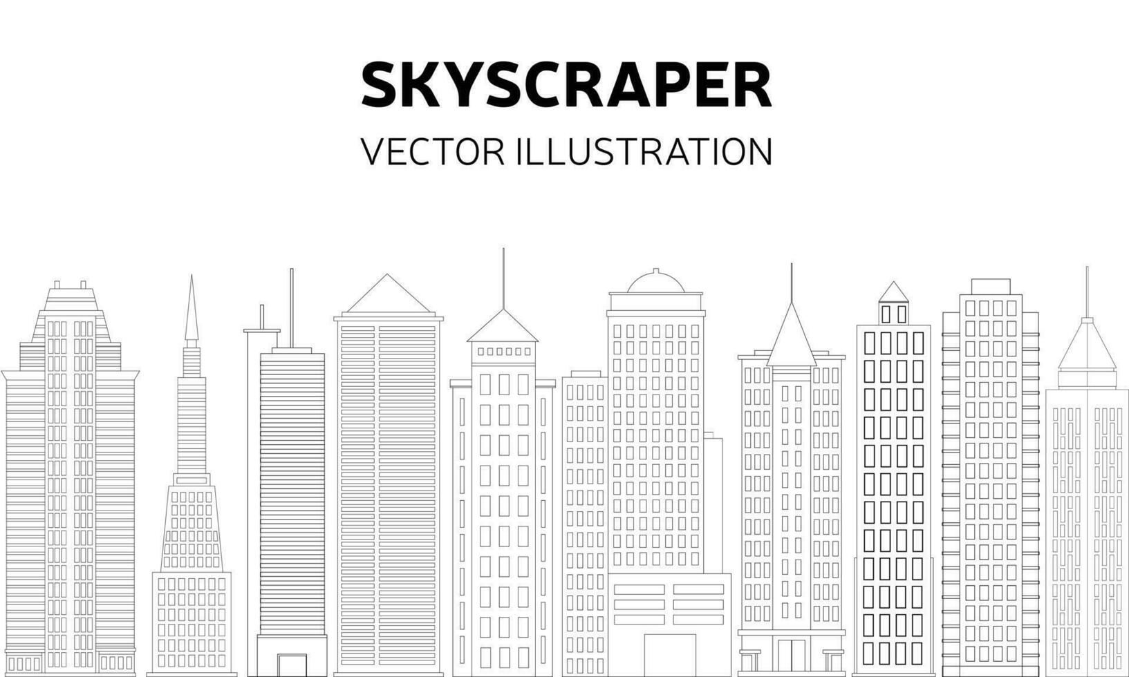 Banner mit Gekritzel Wolkenkratzer. Büro Gebäude im Gekritzel Stil. Vektor Illustration.
