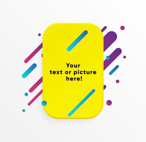 Gelbe abstrakte Textboxform mit modischen Neonlinien und Kreisen. Vektor Hintergrund