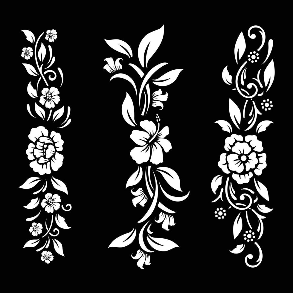 svartvitt blommigt snittfil med tillfällig tatueringsdesign vektor