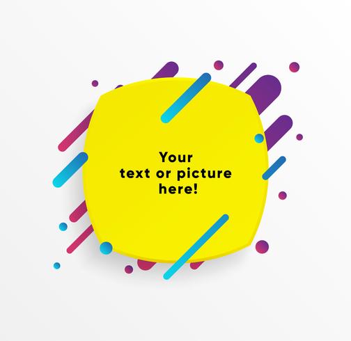 Gelbe abstrakte Textboxform mit modischen Neonlinien und Kreisen. Vektor Hintergrund