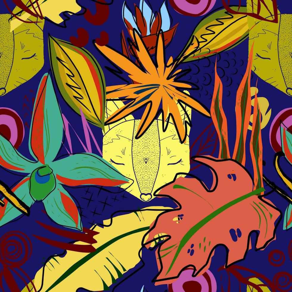 en färgrik mönster med löv och blommor vektor