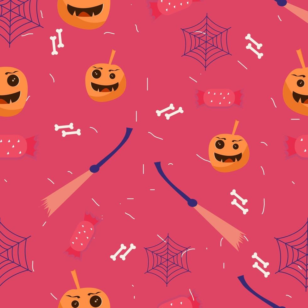 Halloween nahtloses Muster mit süßen, lustigen, süßen Charakteren, vektor