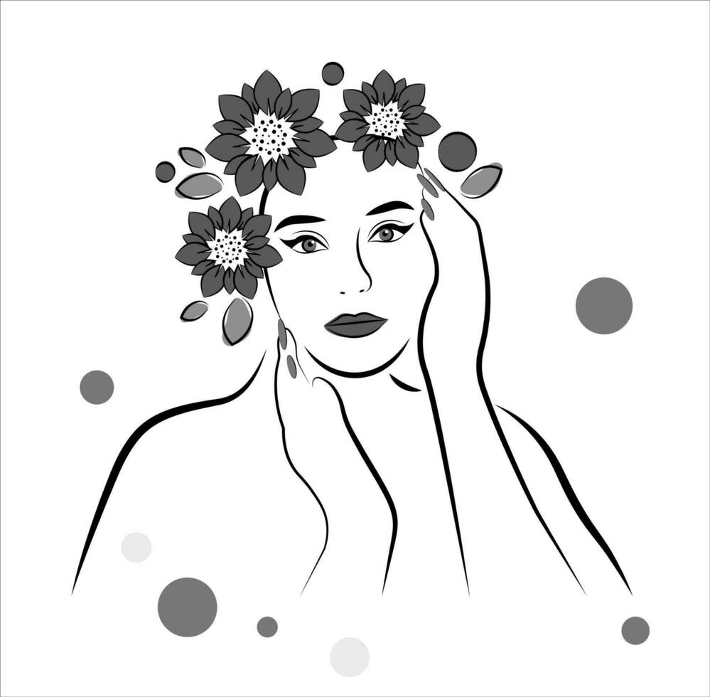 kvinna med blommor på huvudet vektor