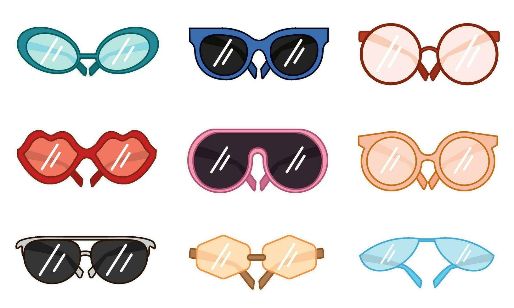 uppsättning av färgad trender glasögon ikon vektor illustration
