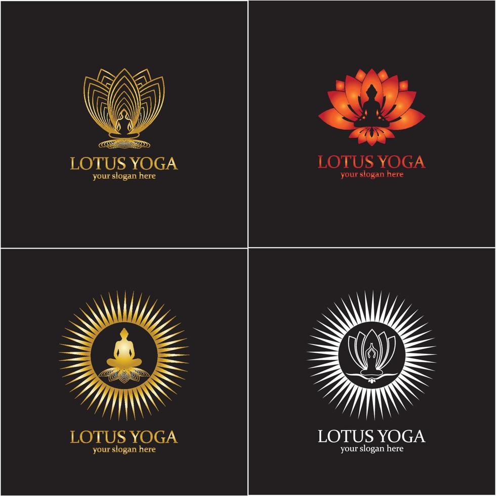 Yoga-Logo-Design, menschliche Meditation in Lotusblumen-Vektor-Illustration vektor