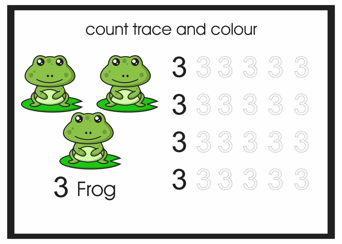 Zählspur und Farbe Frosch Nummer 3 vektor