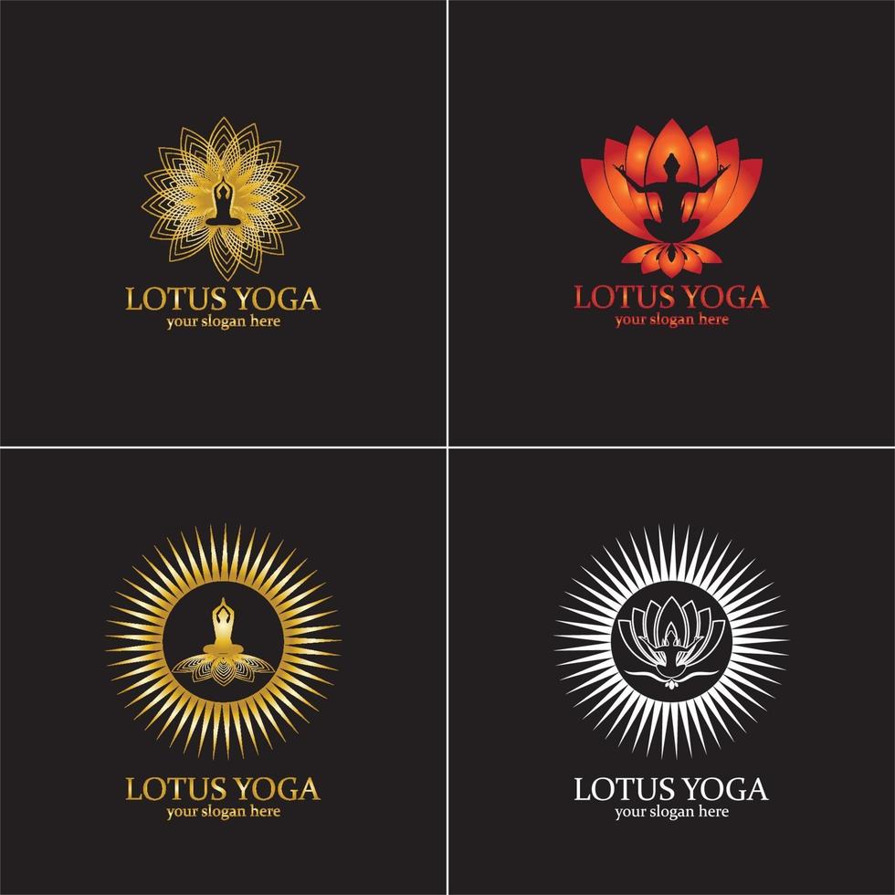 Yoga-Logo-Design, menschliche Meditation in Lotusblumen-Vektor-Illustration vektor