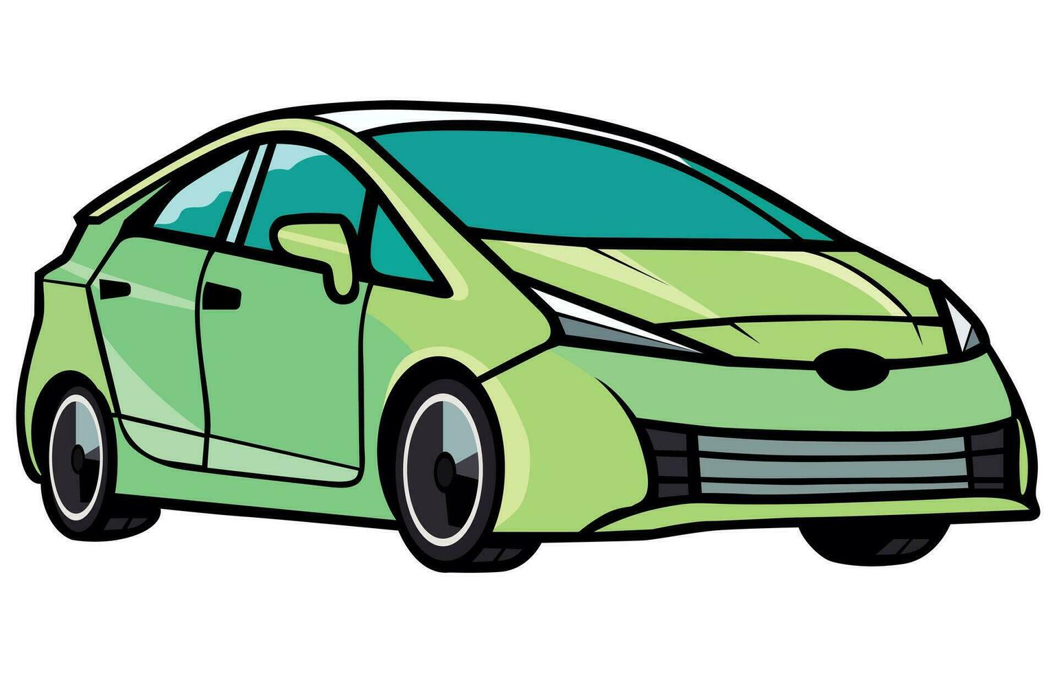 prius bilar vektor illustration, vektor illustration av en populär hybrid bil,