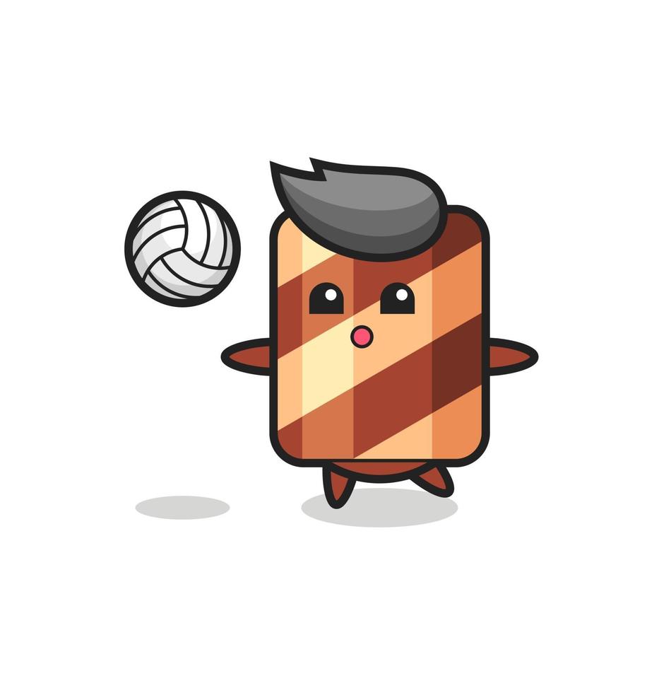 Charakterkarikatur der Waffelrolle spielt Volleyball vektor