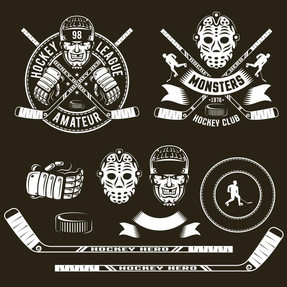 hockeylogotyper, spelarhuvud, målvaktsmask vektor