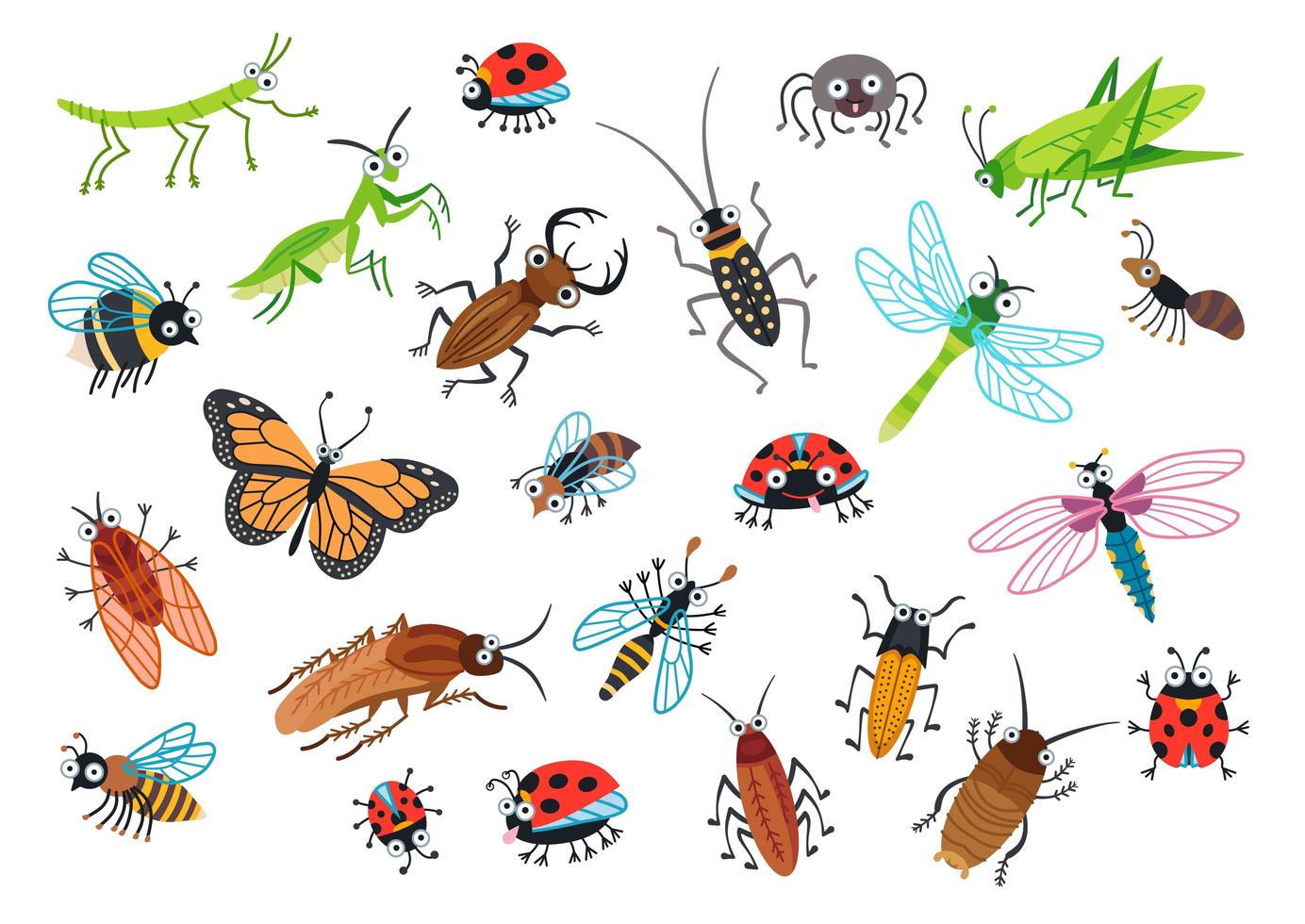 stor uppsättning tecknade skalbaggar. vektor illustration.