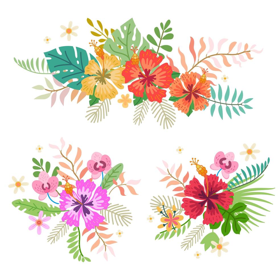 samling av tropiska blommor. ett blommigt set vektor