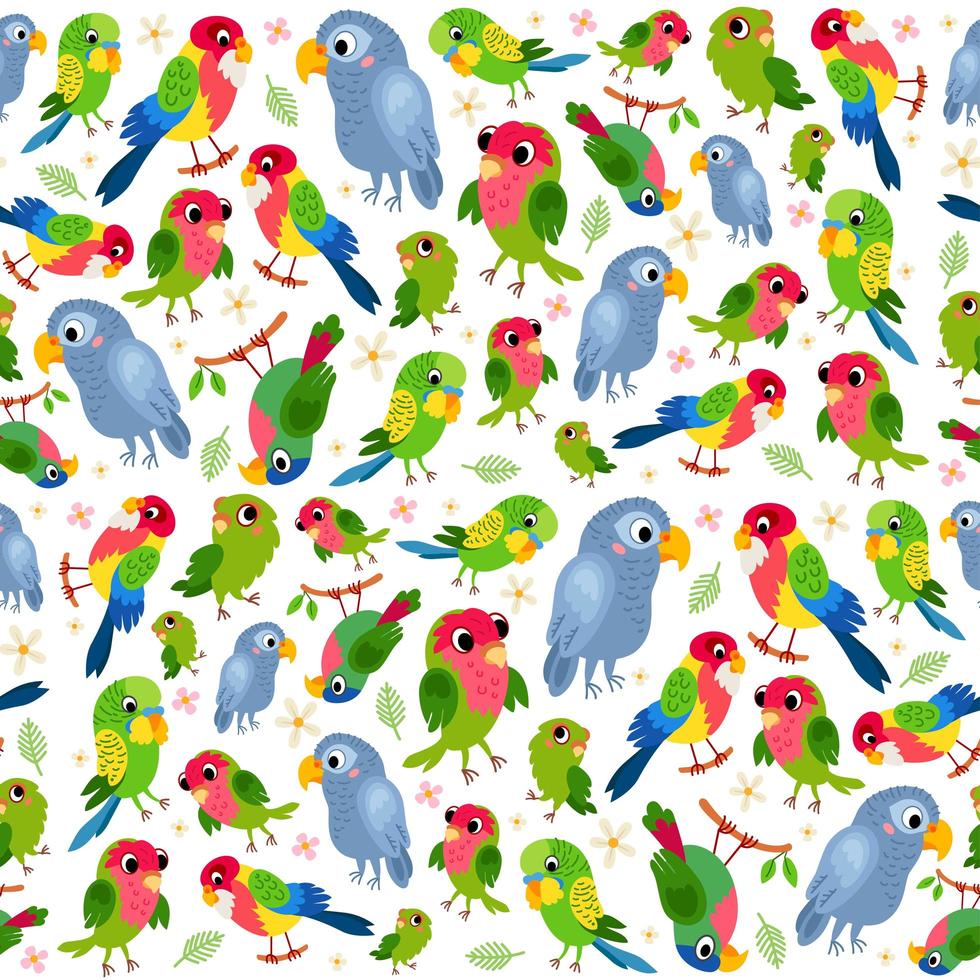 barnsligt tropiskt sömlöst mönster med papegojor vektor