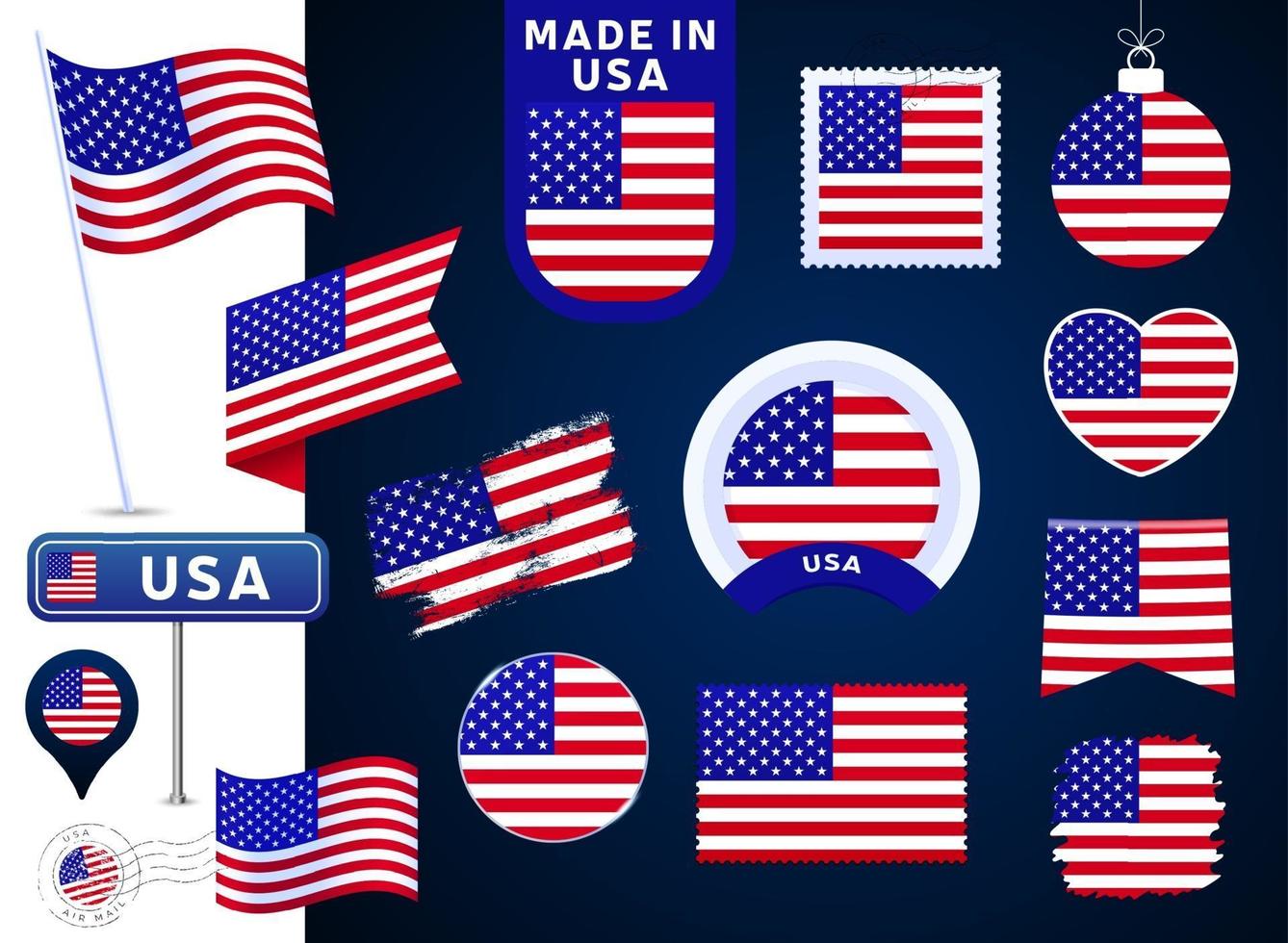 usa flagga vektorsamling. stor uppsättning nationella flaggdesign vektor