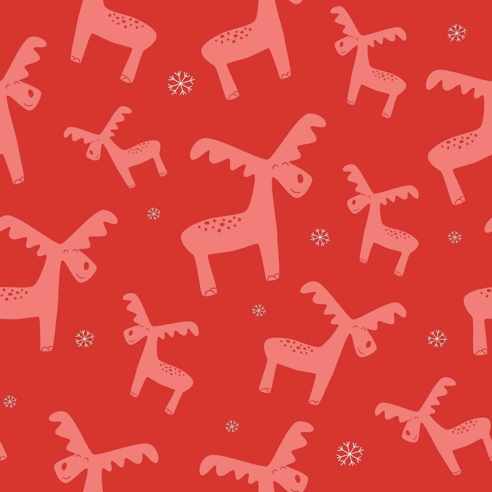 Weihnachten und Winter thematisch nahtlos Muster, mit Rentiere und Schneeflocken auf rot Hintergrund vektor
