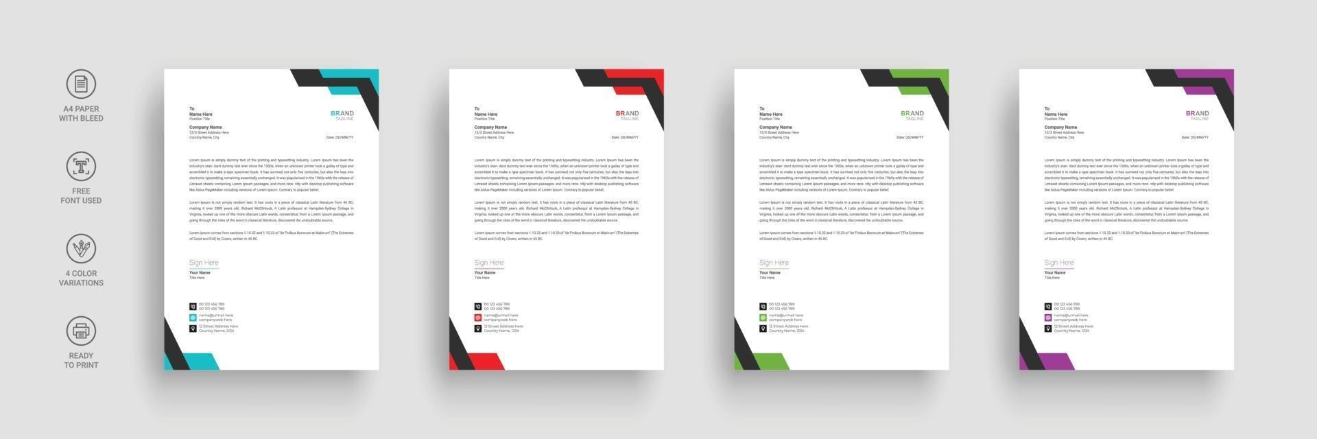 företag brevpapper, brevpapper mall med olika färger vektor