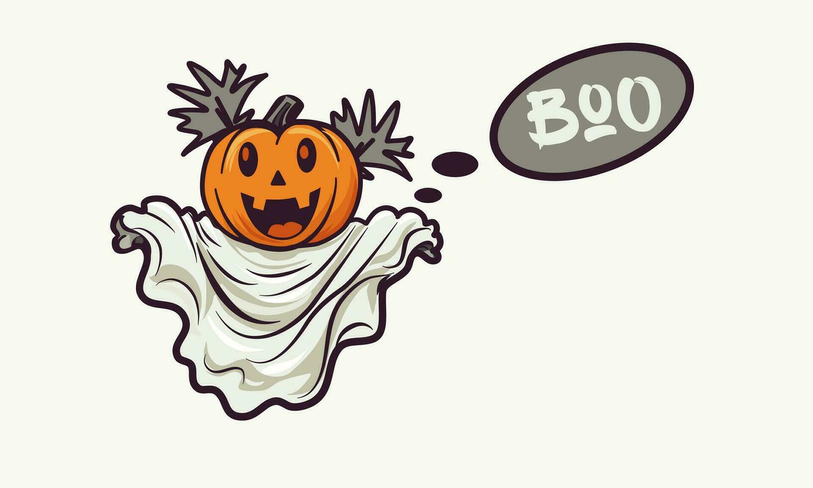 Kürbis Kopf kawaii fliegend Geist. glücklich Halloween. süß Karikatur gespenstisch Charakter. Boo Blase. Vektor Illustration