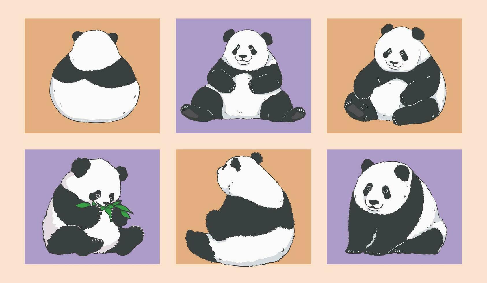 süß Karikatur Pandas Sitzung und Essen Bambus Blätter vektor