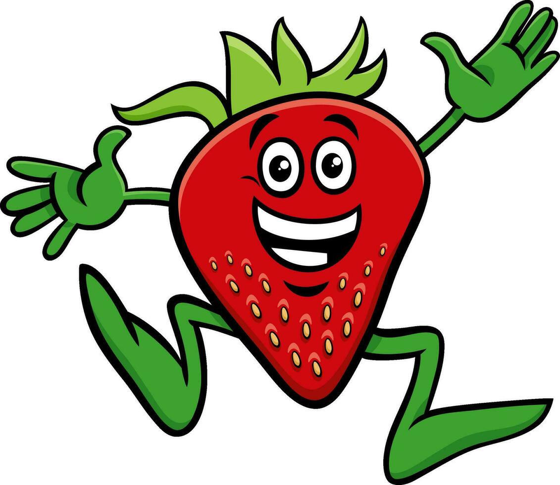 glücklich Karikatur Erdbeere Obst Comic Charakter vektor