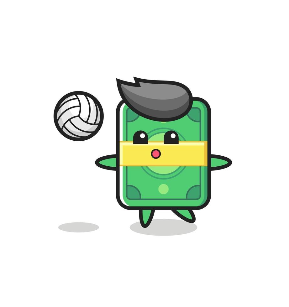 Charakterkarikatur des Geldes spielt Volleyball vektor