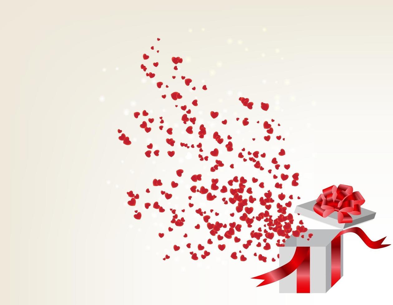 geöffnete Geschenkbox mit fliegenden Herzen, Valentinskarte. vektor