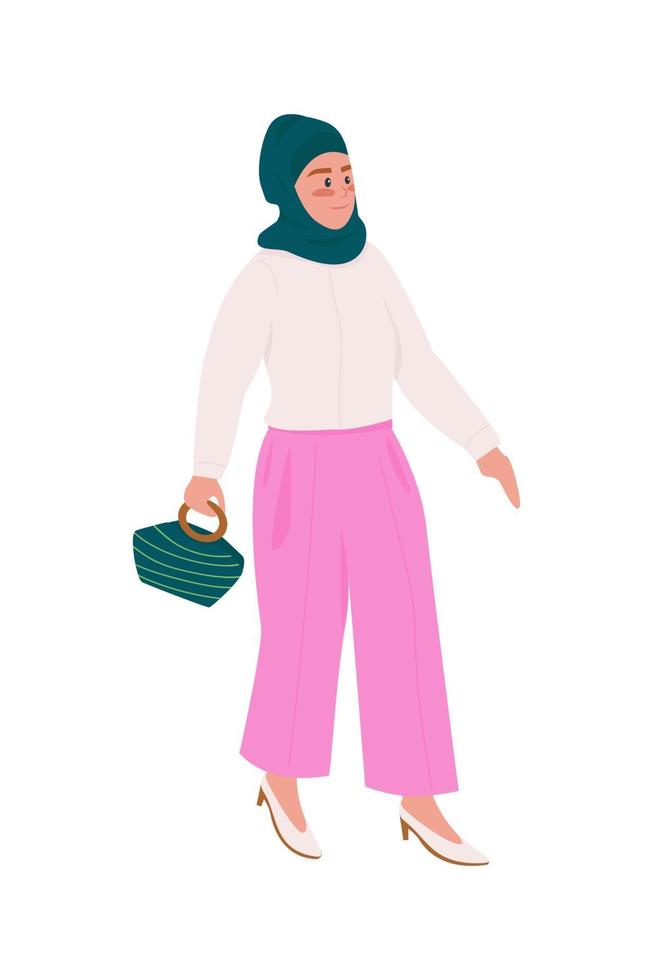 moderne muslimische Dame halb flacher Farbvektorcharakter vektor