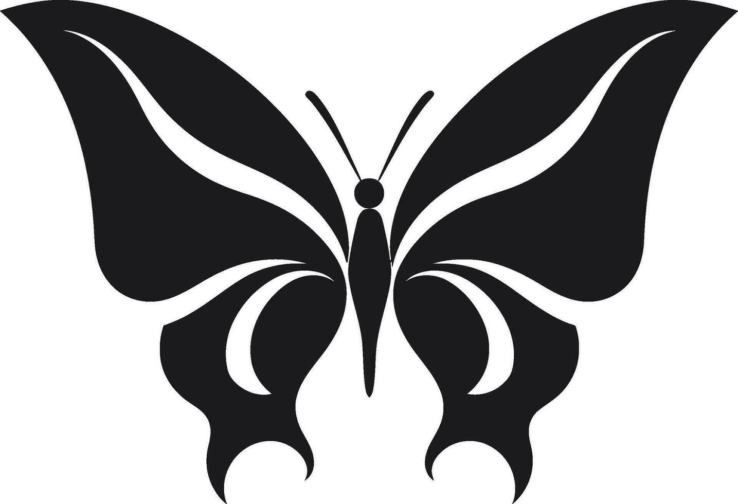 glatt Flügel schwarz Schmetterling Symbol Mystik nimmt Flug schwarz Schmetterling Emblem vektor