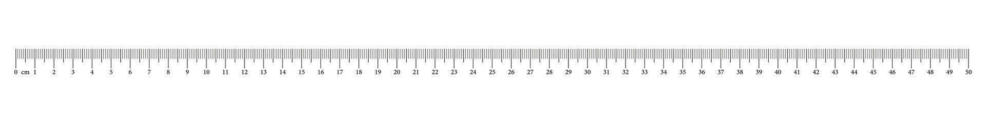 Messung Diagramm mit 50 Zentimeter. einfach Lineal Rahmen mit Zahlen. Länge Messung Mathematik, Distanz, Höhe, Nähen Werkzeug, Vorlage. Grafik Vektor Gliederung Illustration.