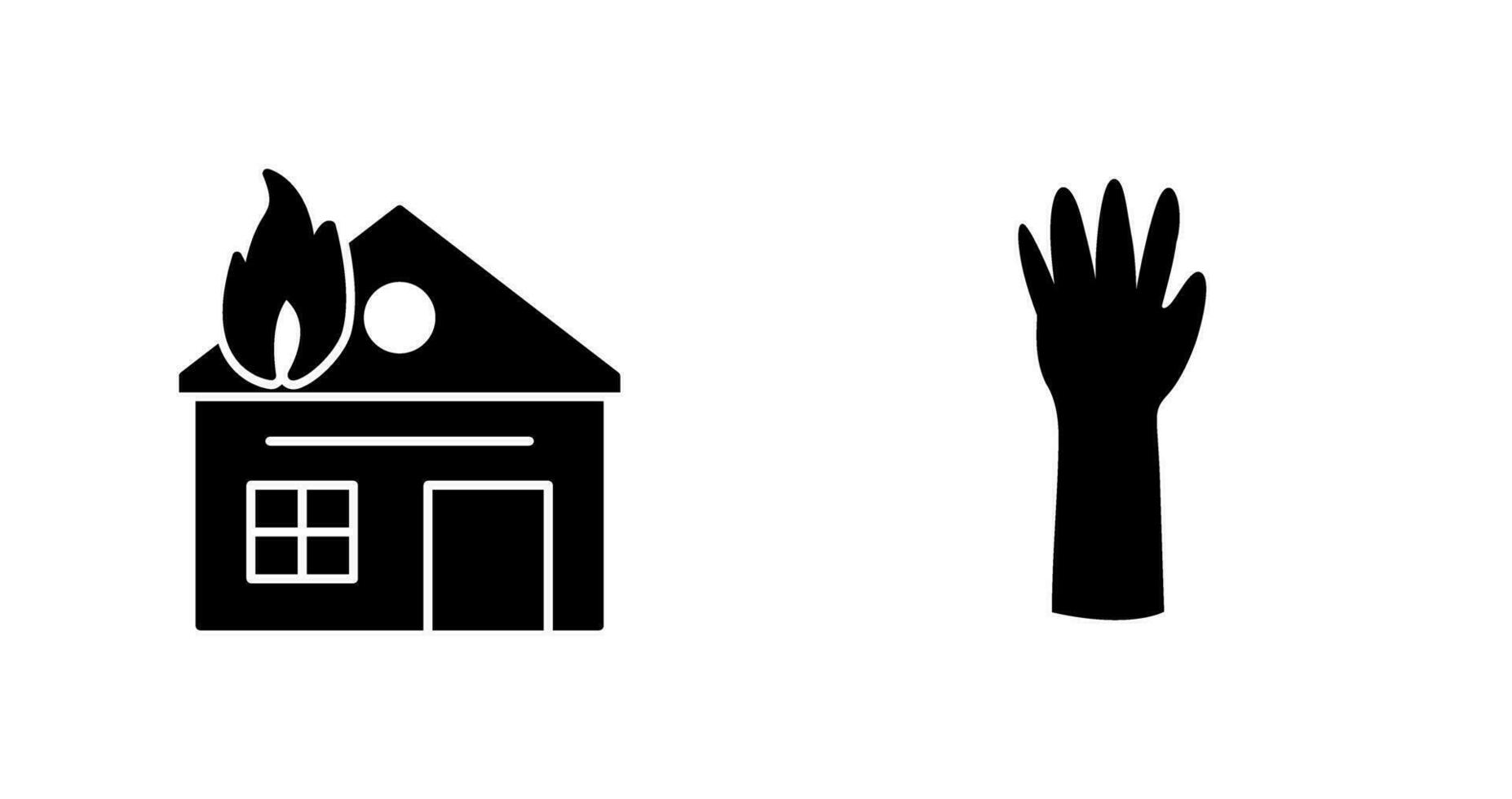 Haus auf Feuer und Handschuhe Symbol vektor