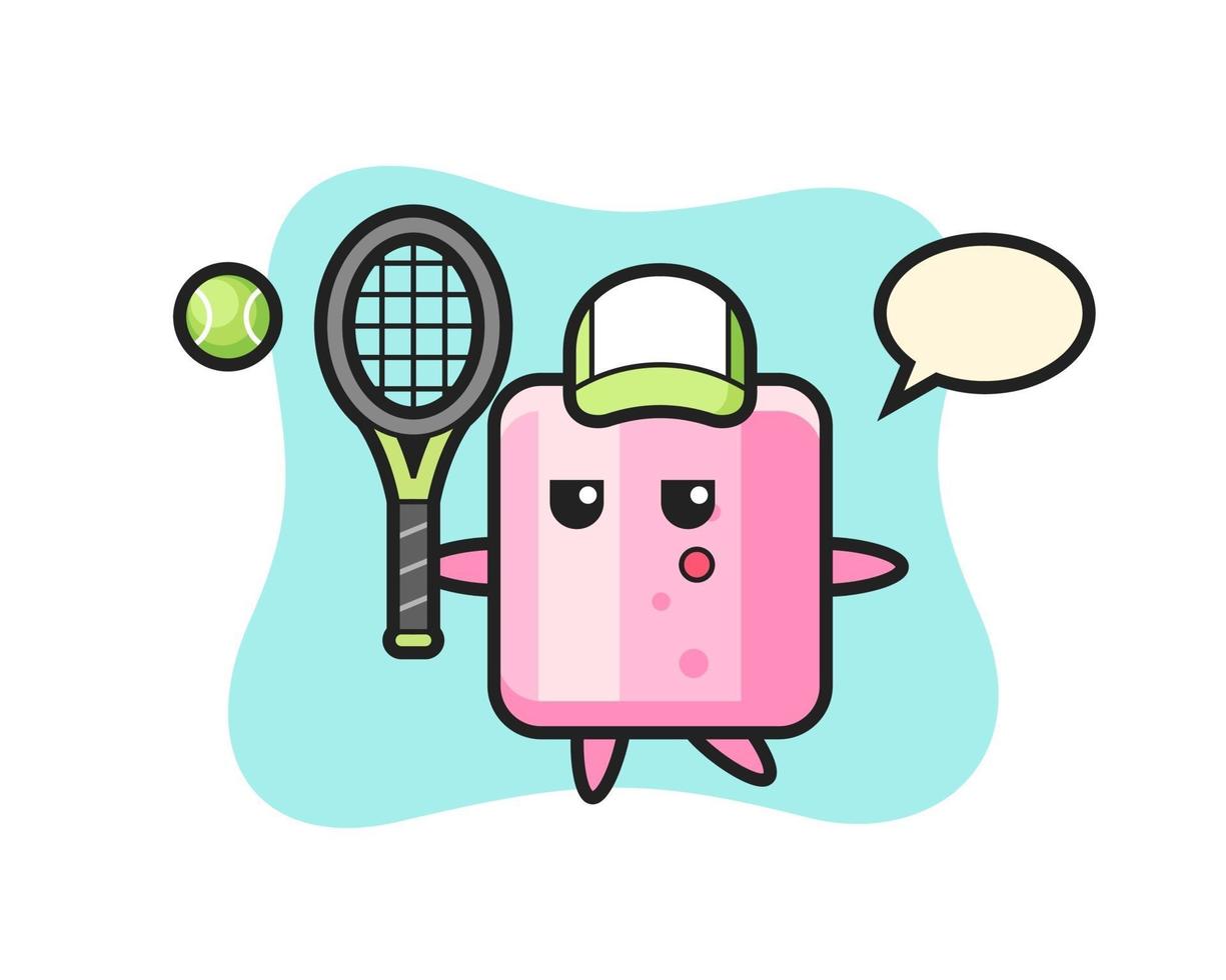 Zeichentrickfigur von Marshmallow als Tennisspieler vektor