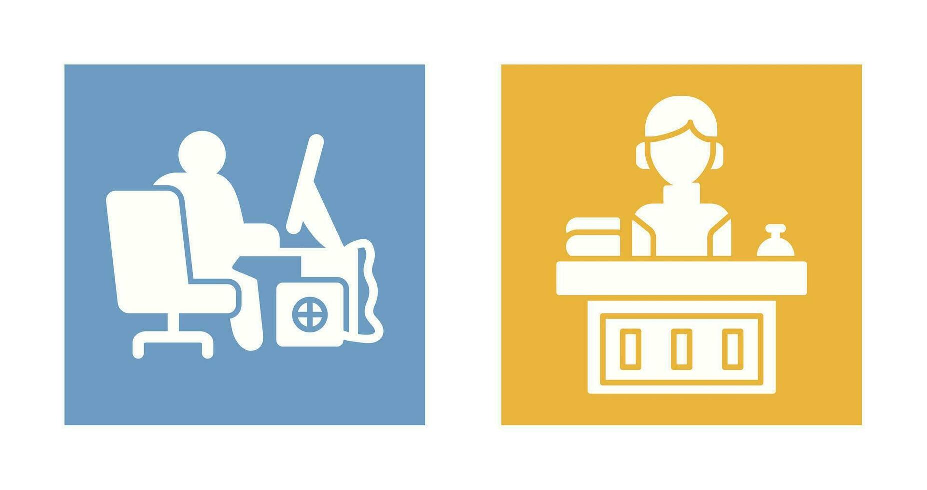 Computer Arbeiter und Büro Rezeption Symbol vektor