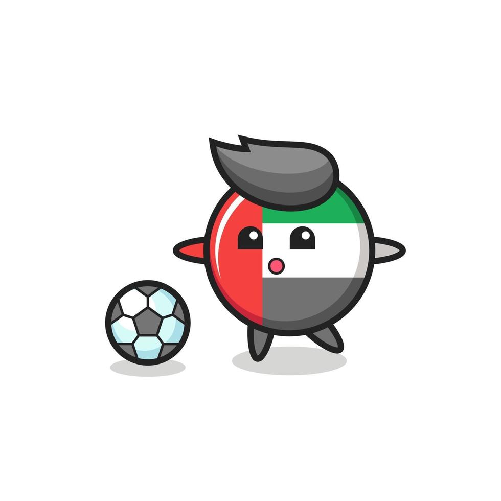 Abbildung der vae-Flagge-Abzeichen-Cartoon spielt Fußball vektor