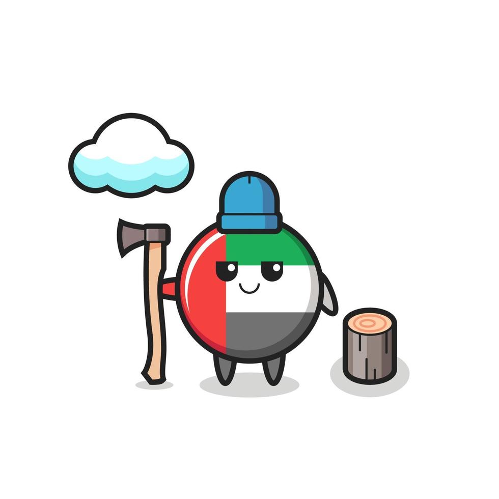 Charakterkarikatur des Flaggenabzeichens der Vereinigten Arabischen Emirate als Holzfäller vektor