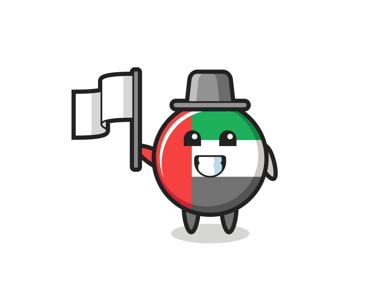 Zeichentrickfigur des Flaggenabzeichens der Vereinigten Arabischen Emirate, das eine Flagge hält vektor