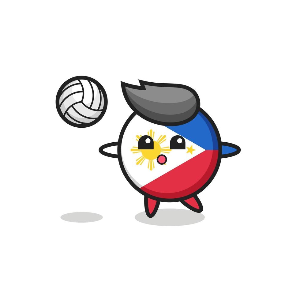 karaktär tecknad av filippinernas flagga märke spelar volleyboll vektor