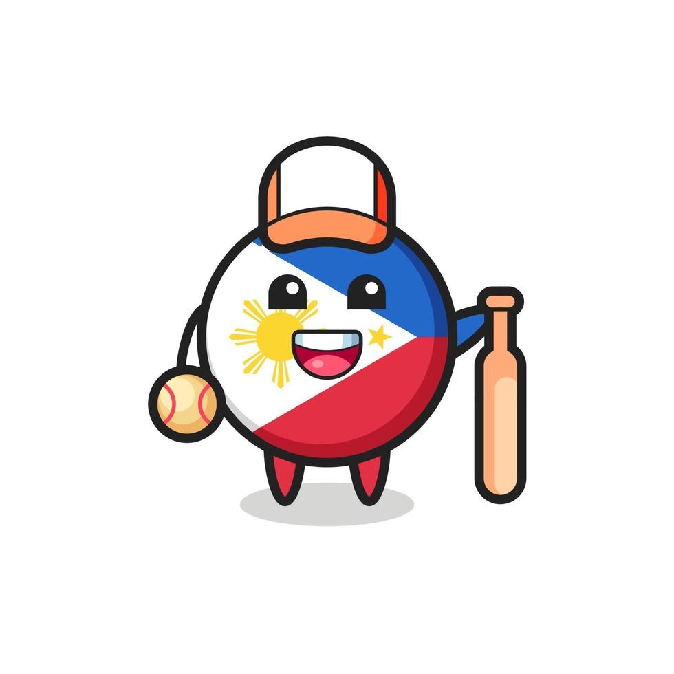 Zeichentrickfigur des philippinischen Flaggenabzeichens als Baseballspieler vektor
