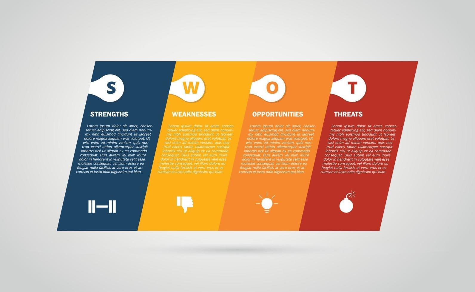 Swot-Geschäft geneigt oder kippen Infografik-Diagramm mit flachem modernem vektor