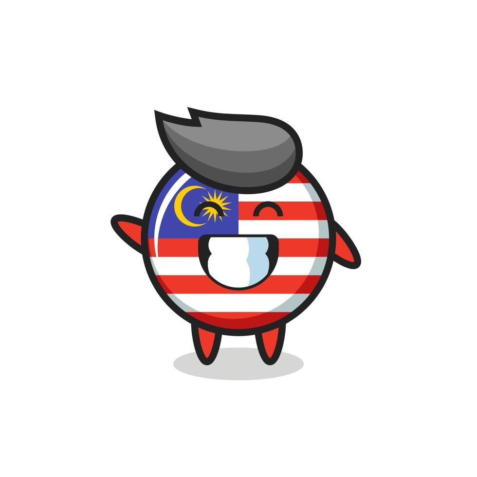 Malaysia-Flagge-Abzeichen-Cartoon-Figur, die Wellenhandgeste macht vektor