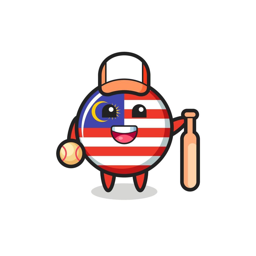 Zeichentrickfigur des malaysischen Flaggenabzeichens als Baseballspieler vektor