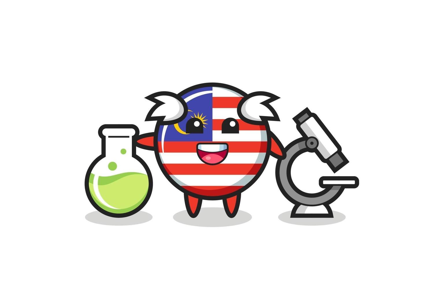 Maskottchencharakter des malaysischen Flaggenabzeichens als Wissenschaftler vektor