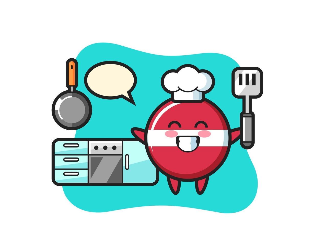 Lettlands flaggmärke tecken illustration som en kock lagar mat vektor