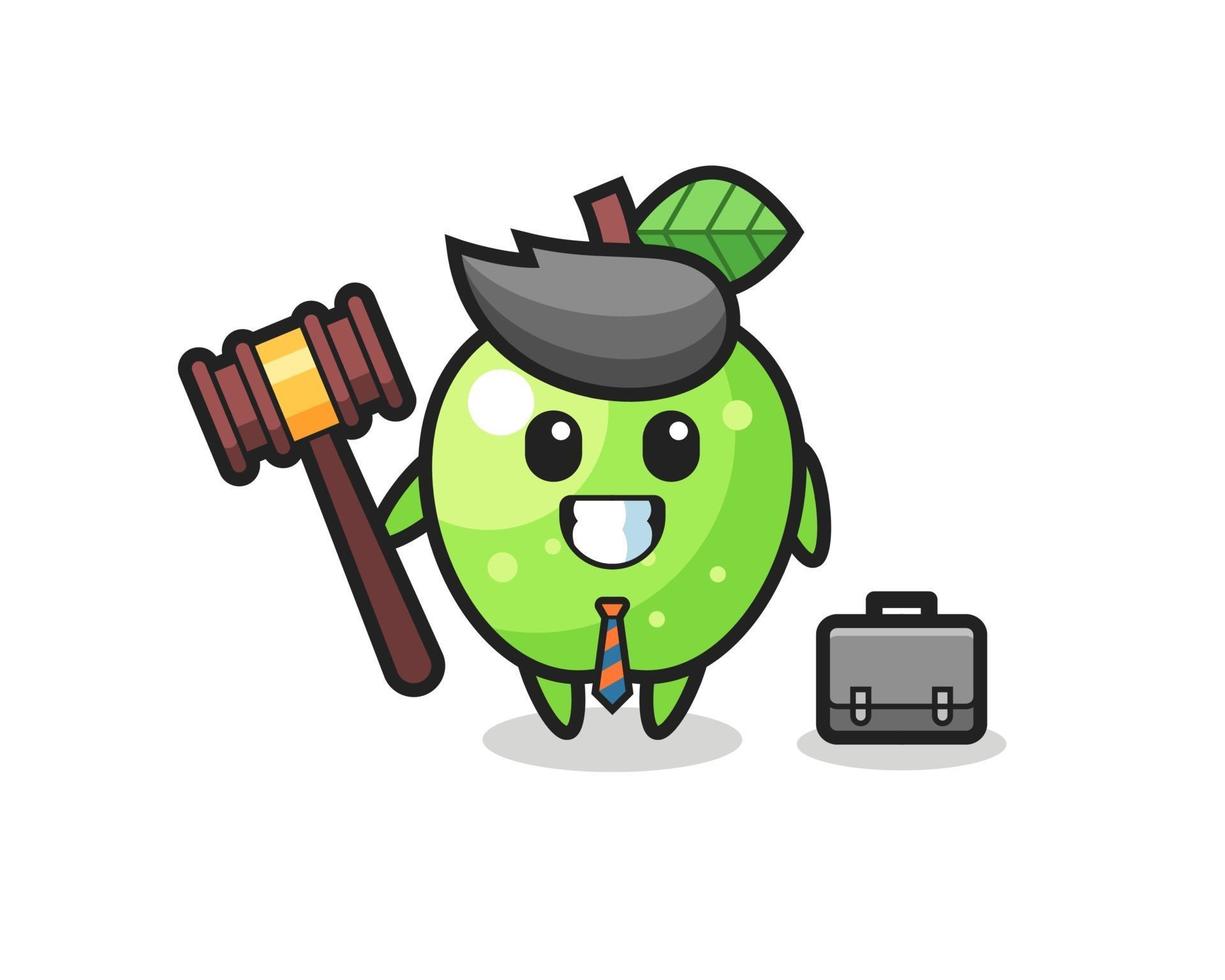 illustration av grönt äppelmaskot som advokat vektor