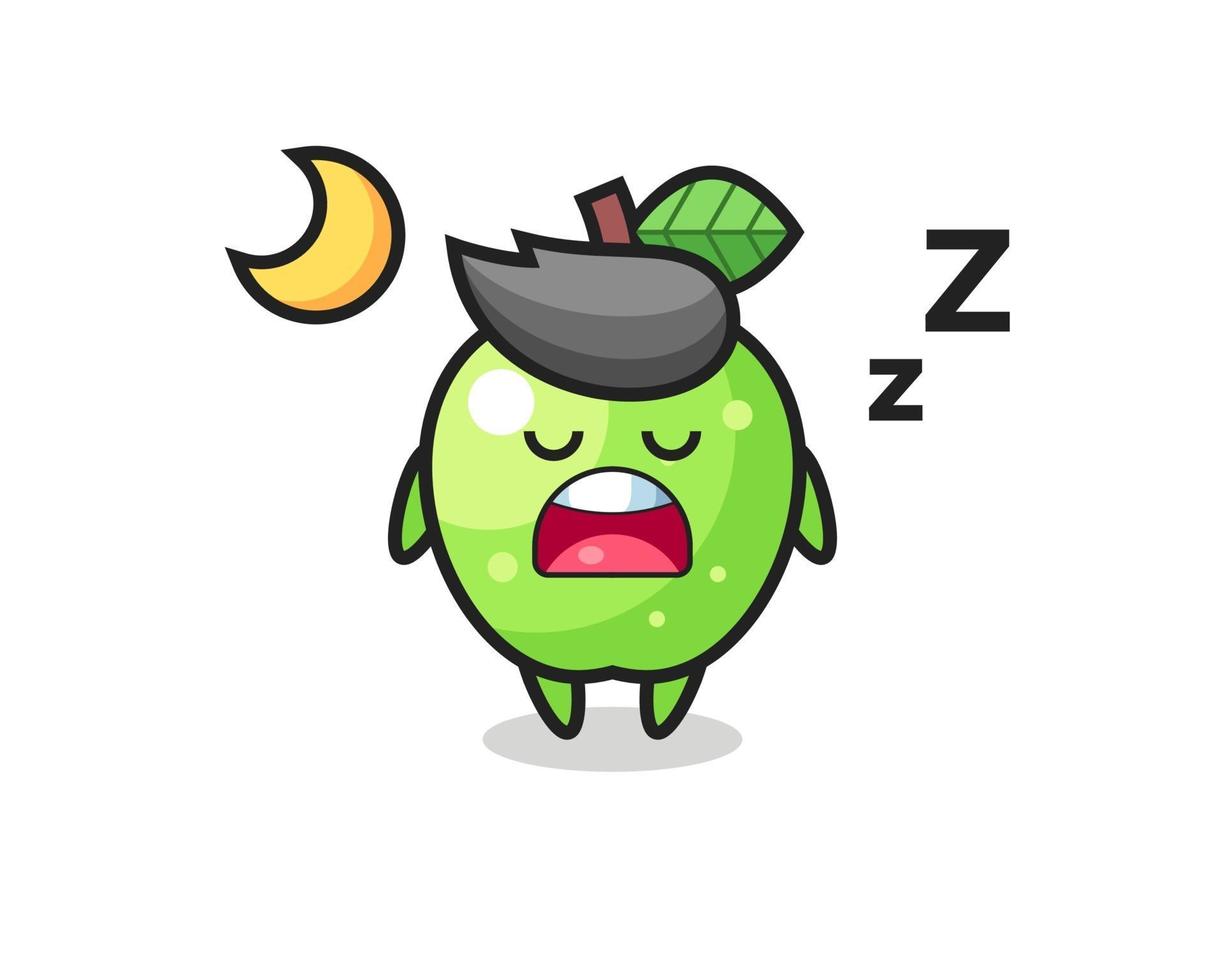 grüner Apfel Charakterillustration nachts schlafend vektor