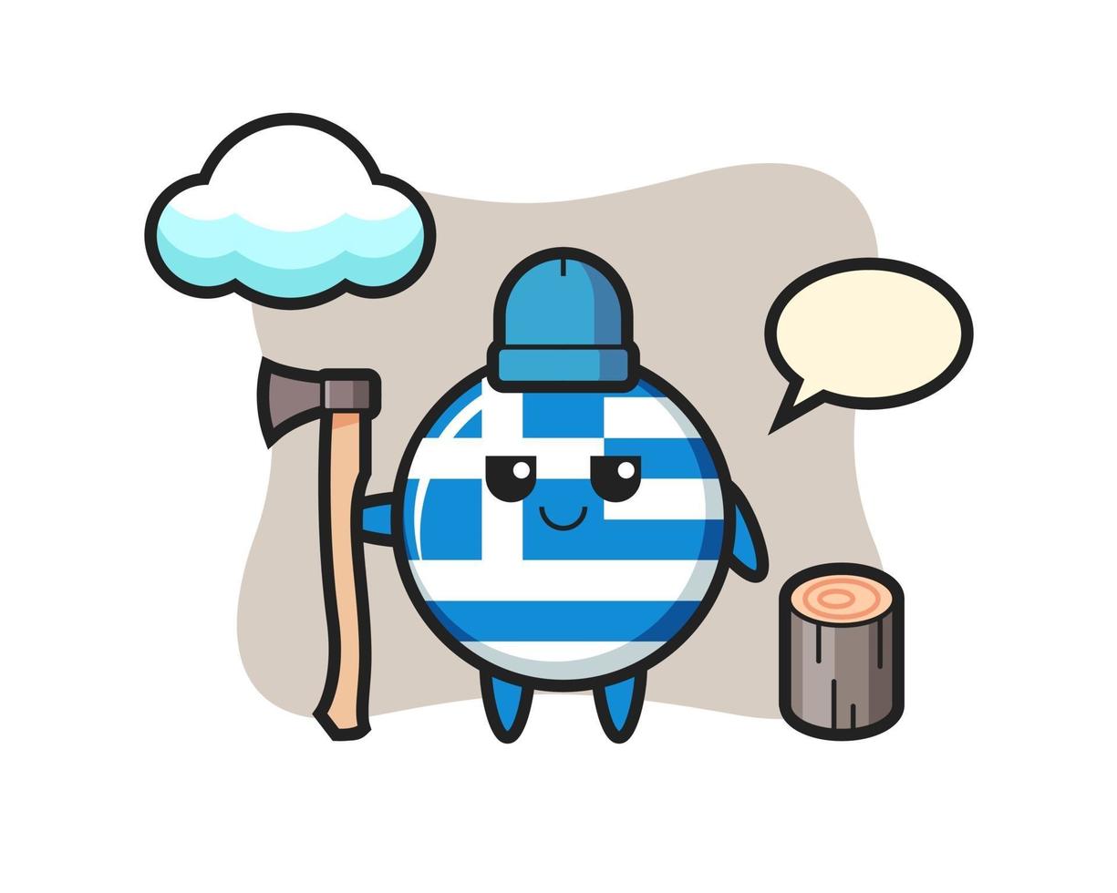 Charakterkarikatur des griechischen Flaggenabzeichens als Holzfäller vektor