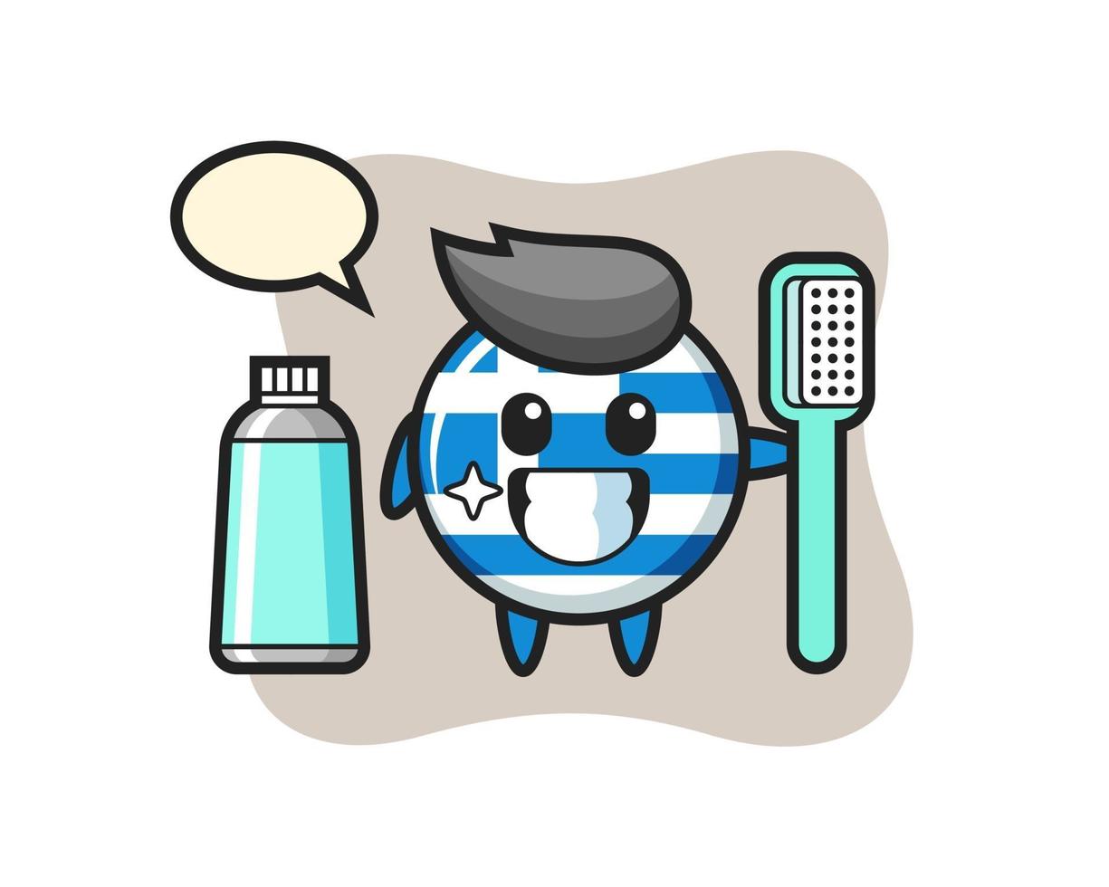 maskotillustration av Greklands flaggmärke med en tandborste vektor