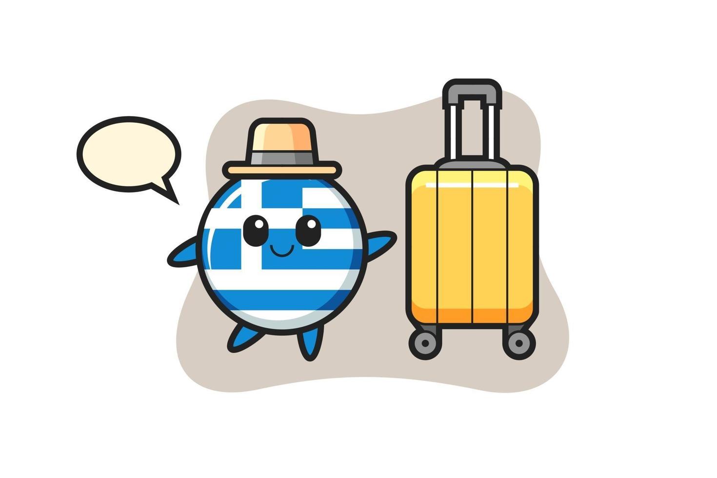 Griechenland Flagge Abzeichen Cartoon Illustration mit Gepäck im Urlaub vektor
