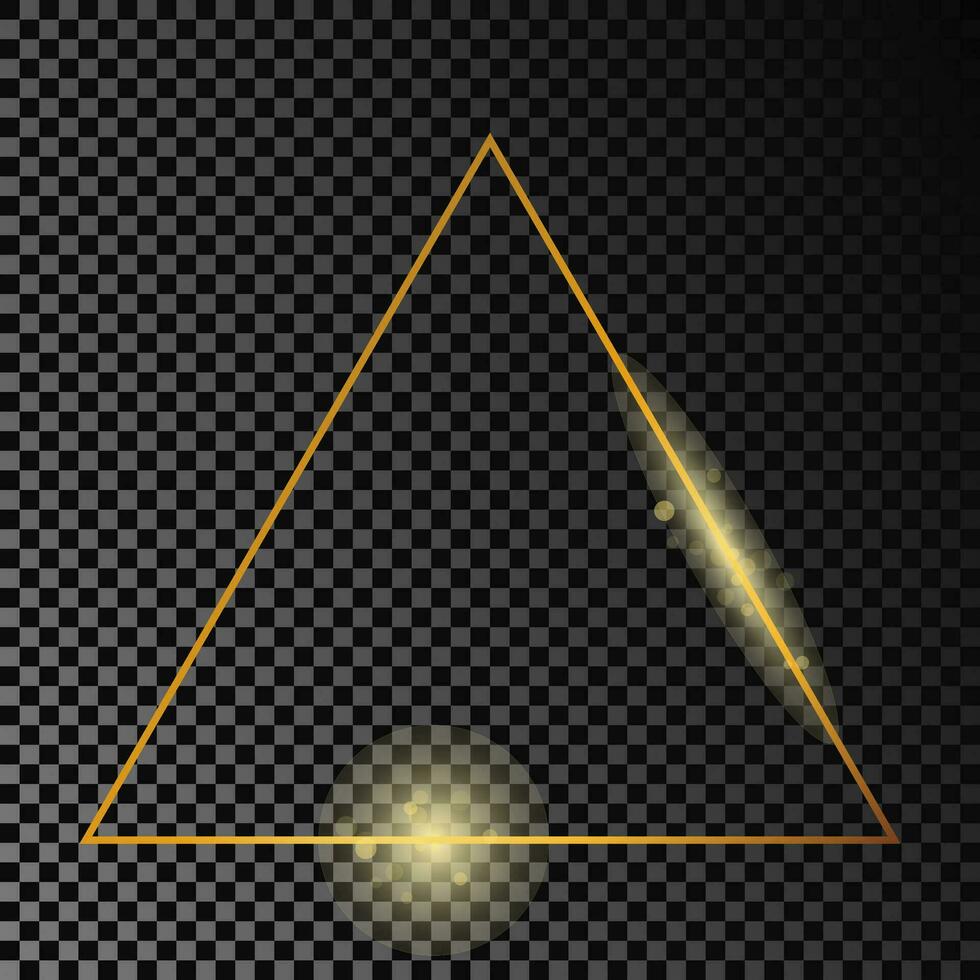 guld lysande triangel ram isolerat på mörk bakgrund. skinande ram med lysande effekter. vektor illustration.