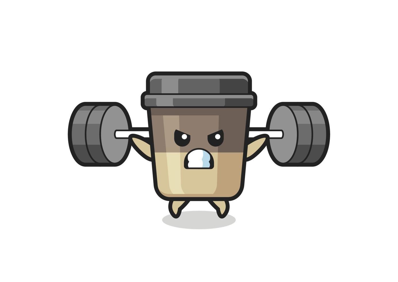 kaffekopp maskot tecknad med en skivstång vektor