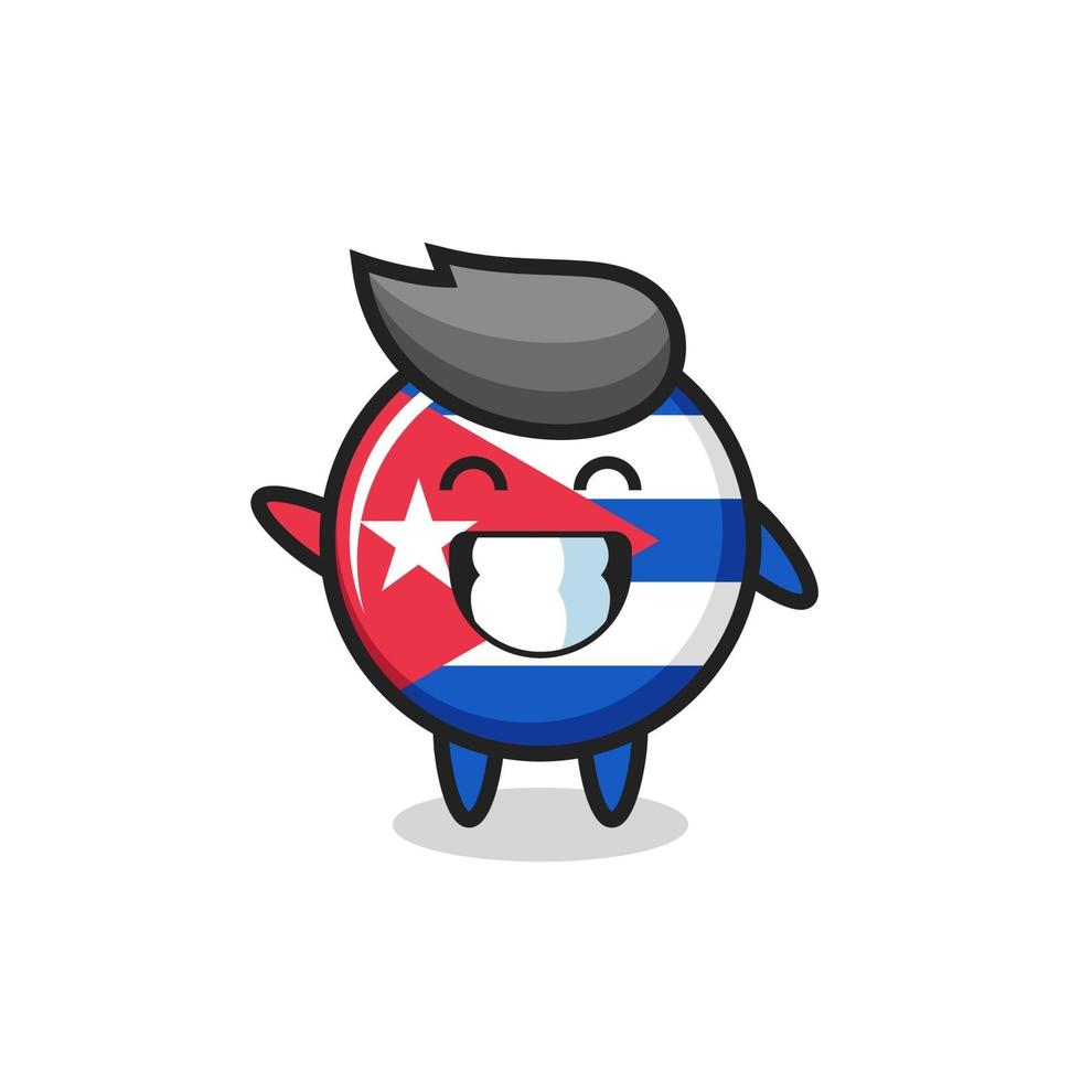Kuba-Flagge-Abzeichen-Cartoon-Figur, die eine Welle mit der Hand macht vektor
